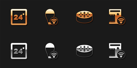 Set Thermostat, Smart light bulb, Water sensor and coffee machine icon. Vector