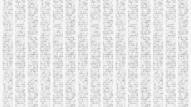Wallpaper with binary computer code on light background. Binary data in columns of 8 numbers.