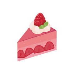イラスト素材：イチゴムースケーキ　一切れ