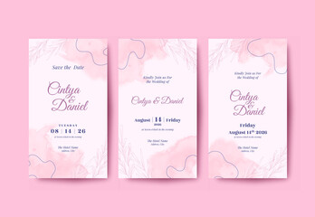 Beautiful pink watercolor wedding social media stories template