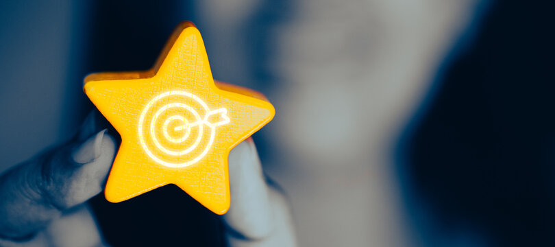 Customer Experience Concept, Best Excellent Services for Satisfaction present by Hand of Client giving a Star Rating.Woman Giving Star Feedback.Clients Choosing Satisfaction Rating.Customer Service.