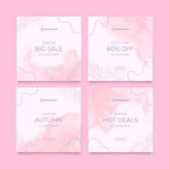 Beautiful pink watercolor social media post template