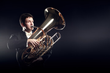 Tuba player brass instruments. Classical musician playing euphonium