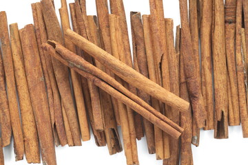 Cinnamon sticks isolated on white background.