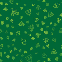 Set line Farm house, Acorn and Winter hat on seamless pattern. Vector