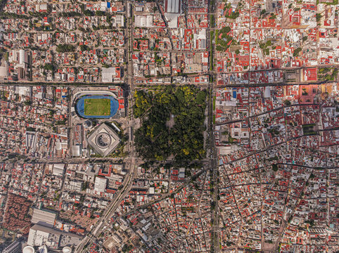 Cenital  panoramica de la Alameda de Queretaro