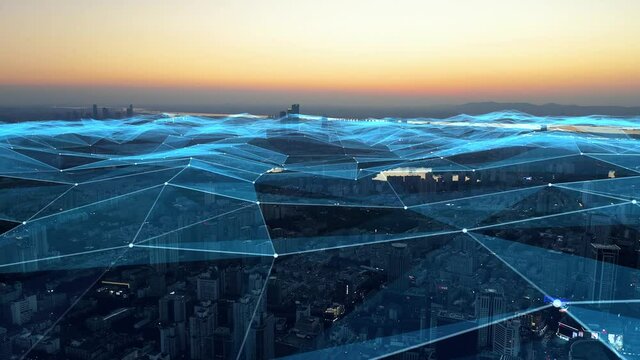 smart Connected city skyline. Futuristic network concept, city Technology.	
