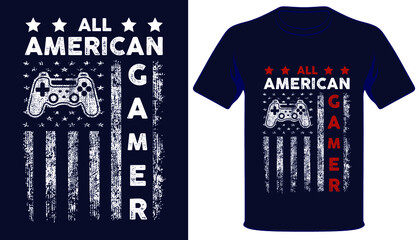 All american gamer usa grunge flag game lover tshirt design - obrazy, fototapety, plakaty