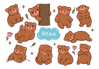 Set of cartoon bear doodle
