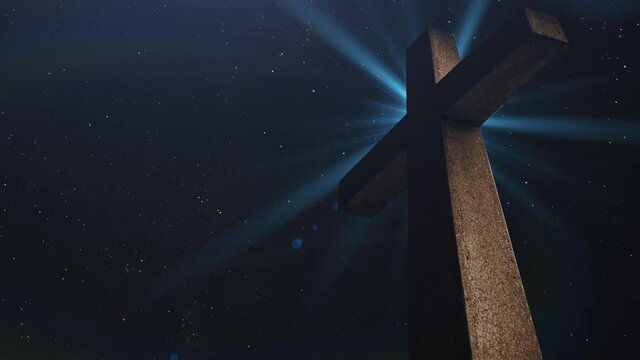4k stone cross post with night stars background