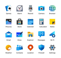Desktop icon pack. My computer folder theme. Linux customization icons. PC shortcut signs. System software and devices. New eleven inspired vector illustrations.