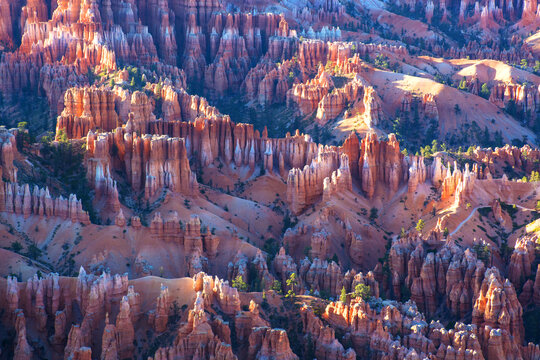 Panoramic landscape, Bryce canyon National park at sunset, US