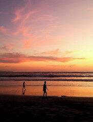 Fototapeta na wymiar Amazing sunset at Legian beach Bali Indonesia.