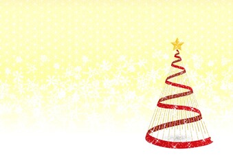クリスマスツリーと雪が描かれた金色のクリスマスの背景