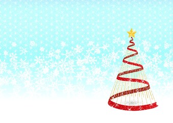 クリスマスツリーと雪が描かれた水色のクリスマスの背景