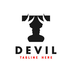 Fototapeta na wymiar devil head inspiration illustration logo with letter T