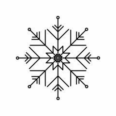 Snowflake. Flat style.  Symbol of winter, Christmas, New Year holiday.Black silhouette  on white background. Vector illustration. 