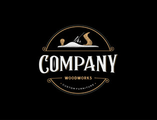 Woodworking logo with handdrawing hand planner 