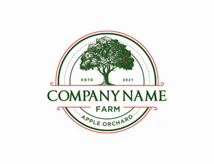 Handdrawing apple tree farm logo company