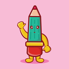 cute pencil mascot smile isolated cartoon in flat style