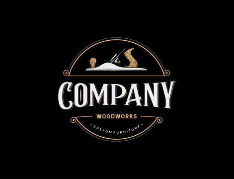 Woodworking logo with handdrawing hand planner 