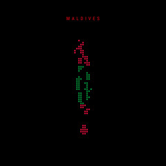 Square dots pattern map of Maldives. Dotted pixel map with flag colors. Vector illustration