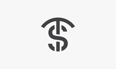 TS or ST  letter logo isolated on white background.