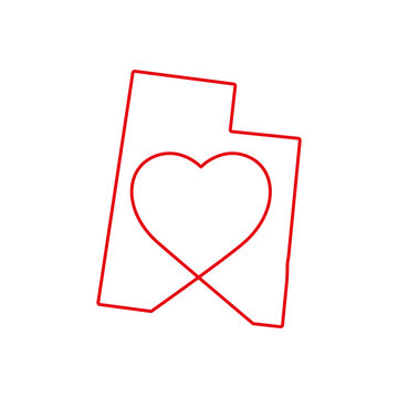 recommend clip art: Utah US state red outline map with the handwritten heart shape. Continuous line drawing of patriotic home sign. A love for a small homeland. T-shirt print idea. Vector illustration.