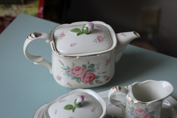 Pink and white Tea Set
