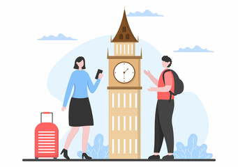 Travel to United Kingdom Background Vector Illustration. Time to Visit the Icon Landmarks of these World Famous Tourist Attractions of the Country
