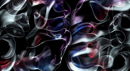 3d render of abstract art 3d background with part surreal alien plastic flower in curve wavy organic elegance biological lines forms in transparent glowing material in blue and purple gradient color 