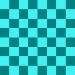 Checkerboard 8 by 8. Teal and Cyan colors of checkerboard. Chessboard, checkerboard texture. Squares pattern. Background.