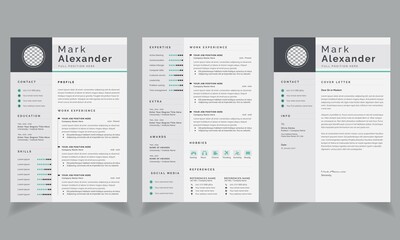 Cv and Cover Letter Template White Background Design Set 2 Page Resume, job application	