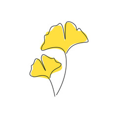 Naklejka premium One Line Drawing Abstract Ginkgo Biloba Leaf. Autumn Colour - Good Used for Logo, Icon, Clip Art, Printing, Wall Decor, Etc