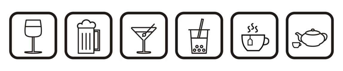 gastronomy icon, set of drinks, black and white colors 