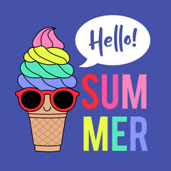 Cute ice cream cone cartoon illustration with text 