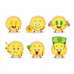 Obraz na płótnie Canvas Cheese tart cartoon character with cute emoticon bring money