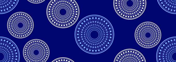 Behang Donkerblauw cirkel naadloze patroon, foto kunst en abstracte achtergrond.