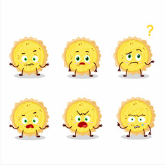 Cartoon character of cheese tart with what expression