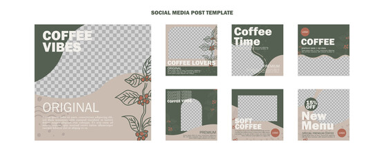 coffee shop Social media post feed. Set of Editable square banner template design for Modern post on social media. minimalist theme background vector.