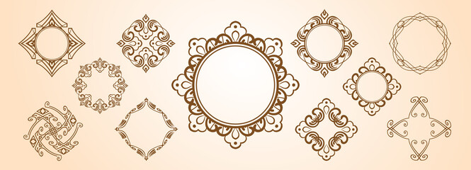 クリスマスをイメージしたフレームデザインのセット。アンティーク。ビンテージ。エレガント