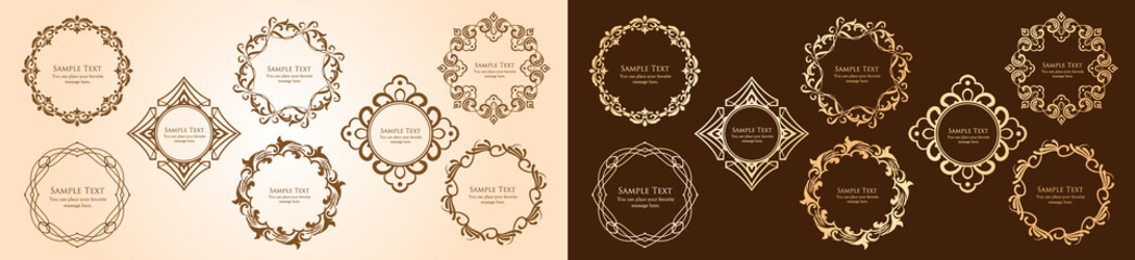 クリスマスをイメージしたフレームデザインのセット。アンティーク。ビンテージ。エレガント