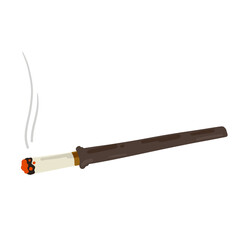 Smoking cigarette in long holder. Bad habit. Harm and health. Flat cartoon illustration isolated on white. Vintage object