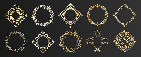 クリスマスをイメージしたフレームデザインのセット。アンティーク。ビンテージ。エレガント