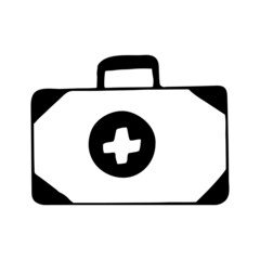 Obraz premium first aid kit hand drawn doodle. vector, scandinavian, nordic, minimalism, monochrome. icon. treatment, medicine.