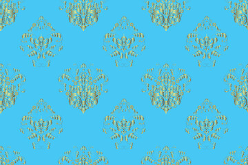 Seamless pattern with interesting doodles on colorfil background. Pano. Raster illustration. Vintage style.