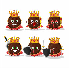 A Charismatic King chocolate tart cartoon character wearing a gold crown