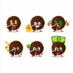 Chocolate tart cartoon character with cute emoticon bring money