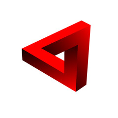 Penrose triangle icon in colors. Geometric 3D object optical illusion. 