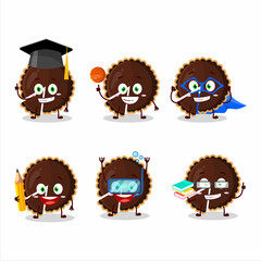 School student of chocolate tart cartoon character with various expressions
